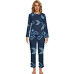 Blue Knitted Texture, Blue Christmas Background, Art Womens  Long Sleeve Lightweight Pajamas Set