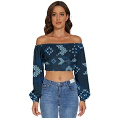 Long Sleeve Crinkled Weave Crop Top 