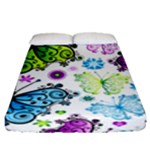 Butterflies, Abstract, Background, Colorful Fitted Sheet (Queen Size)