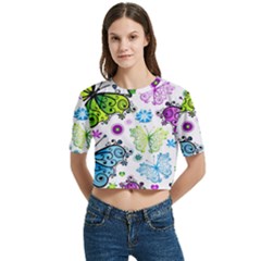 Women s Round Neck Short Sleeve Crop Top 