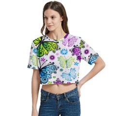 Women s Round Neck Short Sleeve Crop Top 