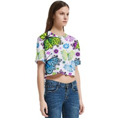 Women s Round Neck Short Sleeve Crop Top 