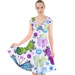 Butterflies, Abstract, Background, Colorful Cap Sleeve Front Wrap Midi Dress