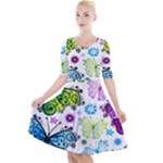 Butterflies, Abstract, Background, Colorful Quarter Sleeve A-Line Dress With Pockets