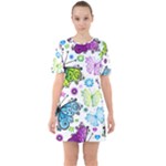 Butterflies, Abstract, Background, Colorful Sixties Short Sleeve Mini Dress