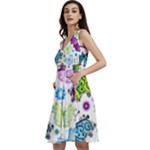 Butterflies, Abstract, Background, Colorful Sleeveless V-Neck Skater Dress with Pockets