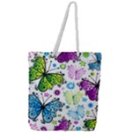 Butterflies, Abstract, Background, Colorful Full Print Rope Handle Tote (Large)