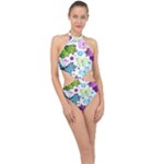 Butterflies, Abstract, Background, Colorful Halter Side Cut Swimsuit