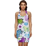 Butterflies, Abstract, Background, Colorful Sleeveless Wide Square Neckline Ruched Bodycon Dress