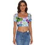 Butterflies, Abstract, Background, Colorful Short Sleeve Square Neckline Crop Top 