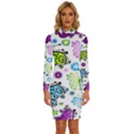 Butterflies, Abstract, Background, Colorful Long Sleeve Shirt Collar Bodycon Dress