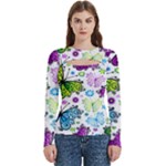 Butterflies, Abstract, Background, Colorful Women s Cut Out Long Sleeve T-Shirt