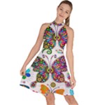 Butterflies, Abstract, Colorful, Floral, Flowers Sleeveless Halter Neck A-Line Dress