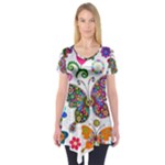 Butterflies, Abstract, Colorful, Floral, Flowers Short Sleeve Tunic 