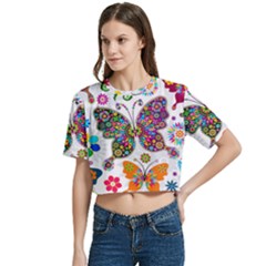 Women s Round Neck Short Sleeve Crop Top 