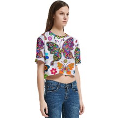 Women s Round Neck Short Sleeve Crop Top 