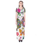 Butterflies, Abstract, Colorful, Floral, Flowers Short Sleeve Maxi Dress