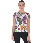 Butterflies, Abstract, Colorful, Floral, Flowers Short Sleeve Sports Top 