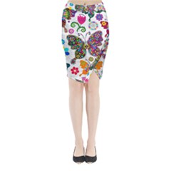 Butterflies, Abstract, Colorful, Floral, Flowers Midi Wrap Pencil Skirt from ArtsNow.com