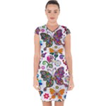 Butterflies, Abstract, Colorful, Floral, Flowers Capsleeve Drawstring Dress 