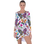 Butterflies, Abstract, Colorful, Floral, Flowers Asymmetric Cut-Out Shift Dress