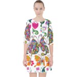 Butterflies, Abstract, Colorful, Floral, Flowers Quarter Sleeve Pocket Dress