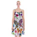 Butterflies, Abstract, Colorful, Floral, Flowers Spaghetti Strap Velvet Dress