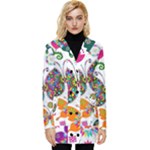 Butterflies, Abstract, Colorful, Floral, Flowers Button Up Hooded Coat 