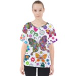 Butterflies, Abstract, Colorful, Floral, Flowers V-Neck Dolman Drape Top