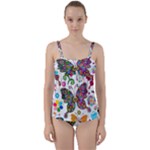 Butterflies, Abstract, Colorful, Floral, Flowers Twist Front Tankini Set