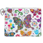 Butterflies, Abstract, Colorful, Floral, Flowers Canvas Cosmetic Bag (XXL)