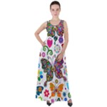 Butterflies, Abstract, Colorful, Floral, Flowers Empire Waist Velour Maxi Dress