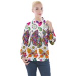 Butterflies, Abstract, Colorful, Floral, Flowers Women s Long Sleeve Pocket Shirt