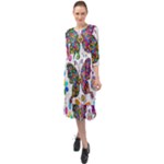 Butterflies, Abstract, Colorful, Floral, Flowers Ruffle End Midi Chiffon Dress