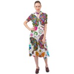 Butterflies, Abstract, Colorful, Floral, Flowers Keyhole Neckline Chiffon Dress