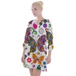 Butterflies, Abstract, Colorful, Floral, Flowers Open Neck Shift Dress