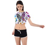 Butterflies, Abstract, Colorful, Floral, Flowers Tie Back Short Sleeve Crop T-Shirt