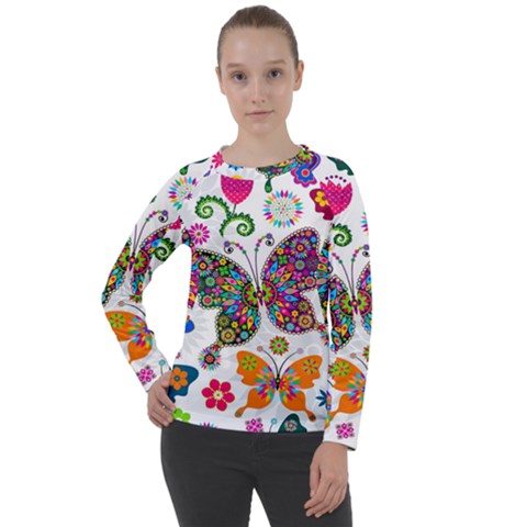 Butterflies, Abstract, Colorful, Floral, Flowers Women s Long Sleeve Raglan T