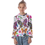 Butterflies, Abstract, Colorful, Floral, Flowers Kids  Frill Detail T-Shirt