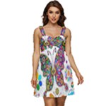 Butterflies, Abstract, Colorful, Floral, Flowers Ruffle Strap Babydoll Chiffon Dress