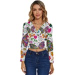 Butterflies, Abstract, Colorful, Floral, Flowers Long Sleeve V-Neck Top