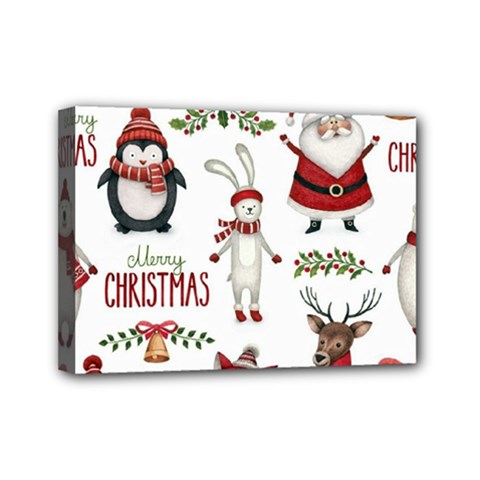 Christmas Characters Pattern, Xmas Backgrounds Mini Canvas 7  x 5  (Stretched) from ArtsNow.com