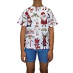 Christmas Characters Pattern, Xmas Backgrounds Kids  Short Sleeve Swimwear