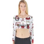 Christmas Characters Pattern, Xmas Backgrounds Long Sleeve Crop Top