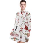 Christmas Characters Pattern, Xmas Backgrounds Long Sleeve Chiffon Shirt Dress