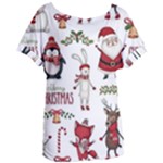 Christmas Characters Pattern, Xmas Backgrounds Women s Oversized T-Shirt