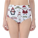 Christmas Characters Pattern, Xmas Backgrounds Classic High-Waist Bikini Bottoms