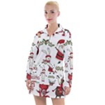 Christmas Characters Pattern, Xmas Backgrounds Women s Long Sleeve Casual Dress