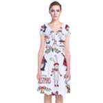 Christmas Characters Pattern, Xmas Backgrounds Short Sleeve Front Wrap Dress