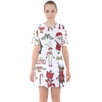 Christmas Characters Pattern, Xmas Backgrounds Sixties Short Sleeve Mini Dress